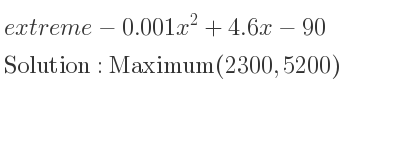 The extreme-0.001x^2+4.6x-90 is Maximum(2300,5200)